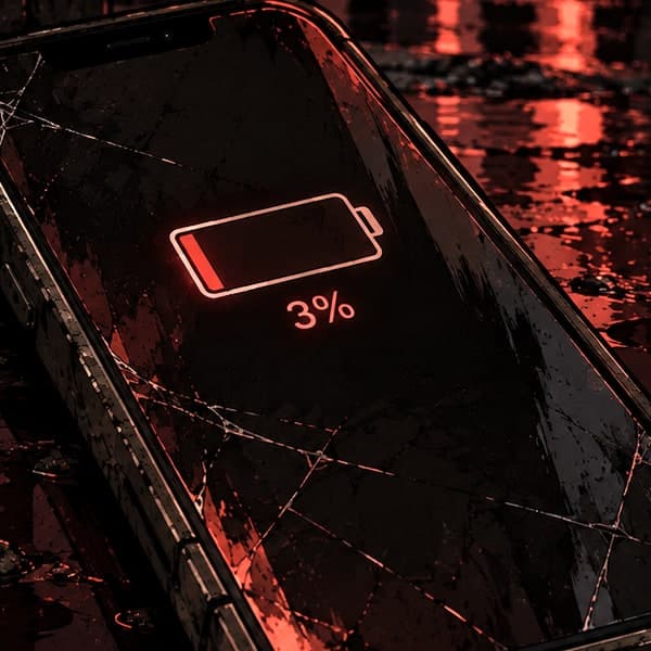 شاشة موبايل والبطارية عندها 3%